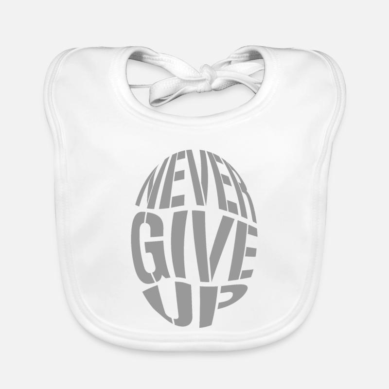 Big Bulky 3D Text never give up Organic Baby Bibs