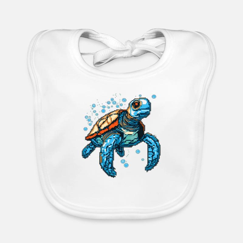 Turtle in 8 bit retro game graphics Organic Baby Bibs