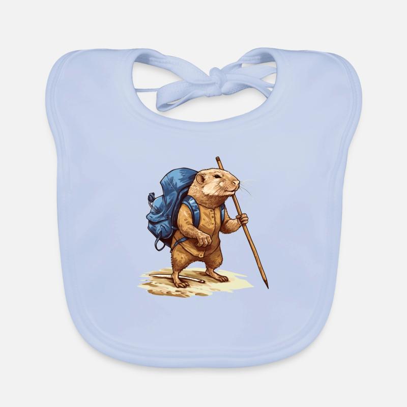 Mole rat with backpack and walking stick Organic Baby Bibs