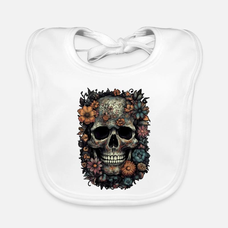 Crâne de crâne boho cool avec des fleurs colorées Bavoir bio Bébé