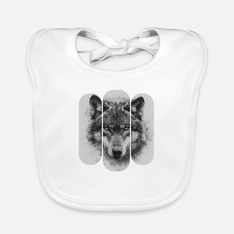 triptyque Loup noir et blanc Bavoir bio Bébé
