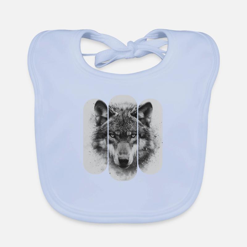 Triptychon Schwarz-Weißer Wolf Baby Bio-Lätzchen
