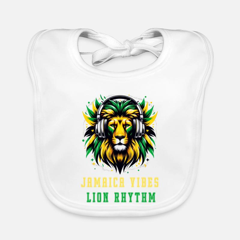 Design reggae avec un lion jamaïcain - Bavoir bio Bébé - blanc