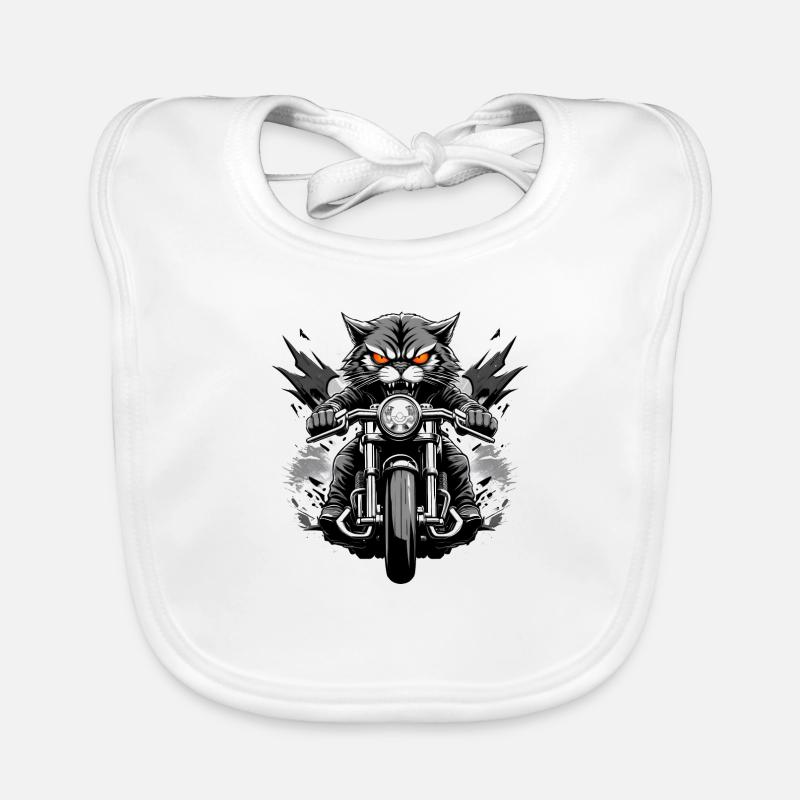 Angry Cat ride Motorcycle - Baby Bio-Lätzchen - Weiß