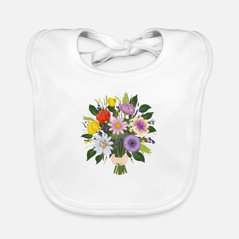 Bouquet de fleurs de jardin - Bavoir bio Bébé - blanc