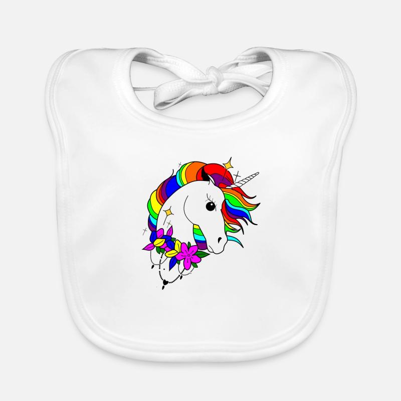 Licorne arc-en-ciel - Bavoir bio Bébé - blanc