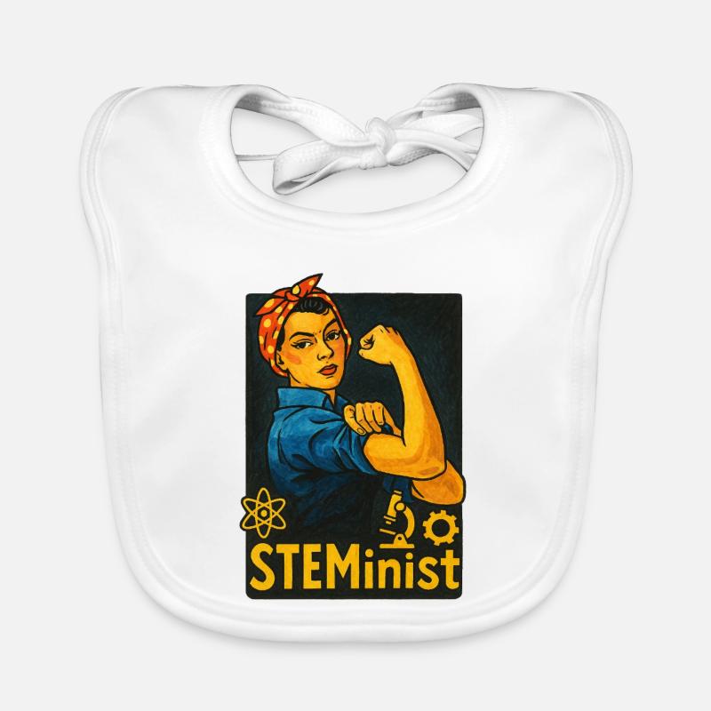 Empowered STEM Feminist Illustration Organic Baby Bibs