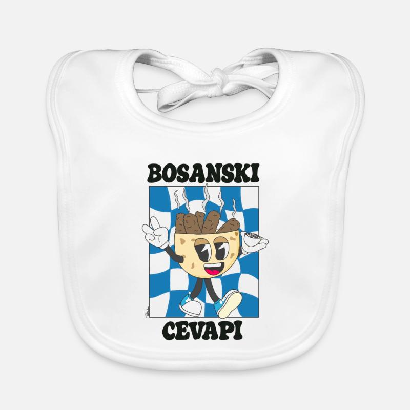 Cevapi Bosnian Cartoon Blue Mascot Organic Baby Bibs