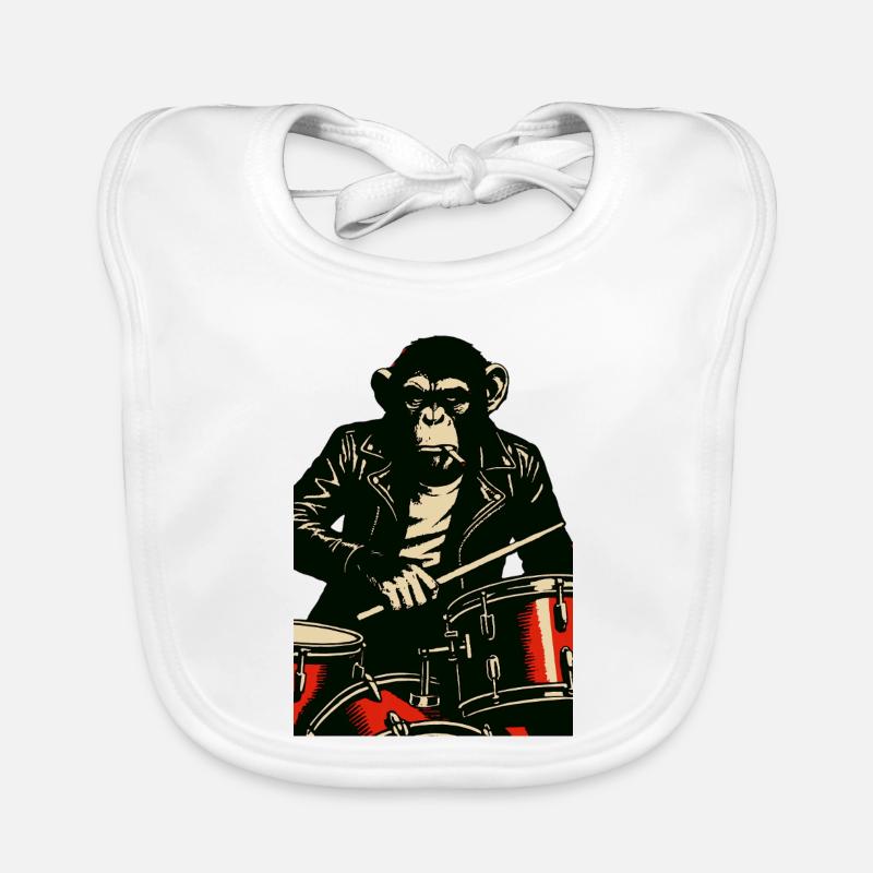 Chimp Drummer in Leather Jacket Organic Baby Bibs