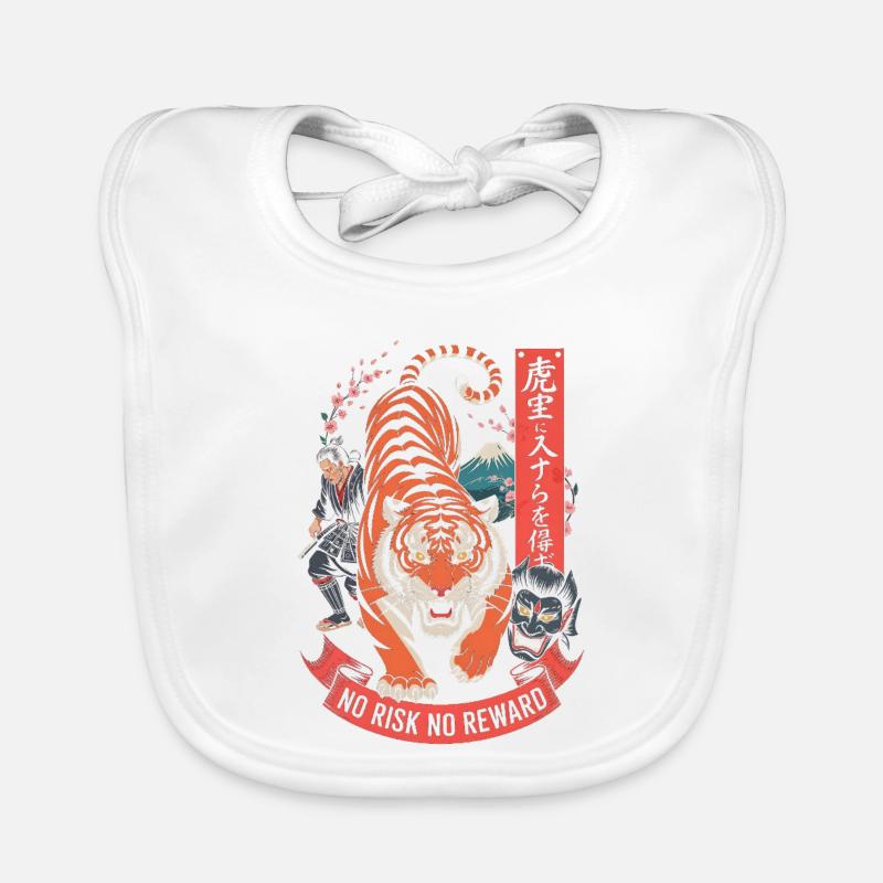 No Risk No Reward Tiger Samurai Design Organic Baby Bibs