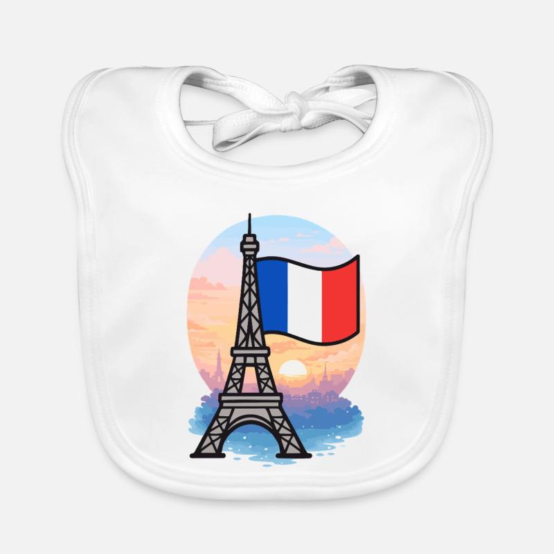 Eiffel Tower Paris French Flag Skyline Organic Baby Bibs