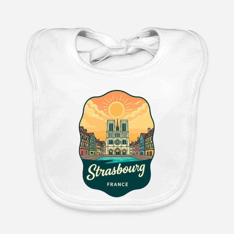Straßburger Kathedral Retro-Sonnenuntergangsabzeichen Baby Bio-Lätzchen