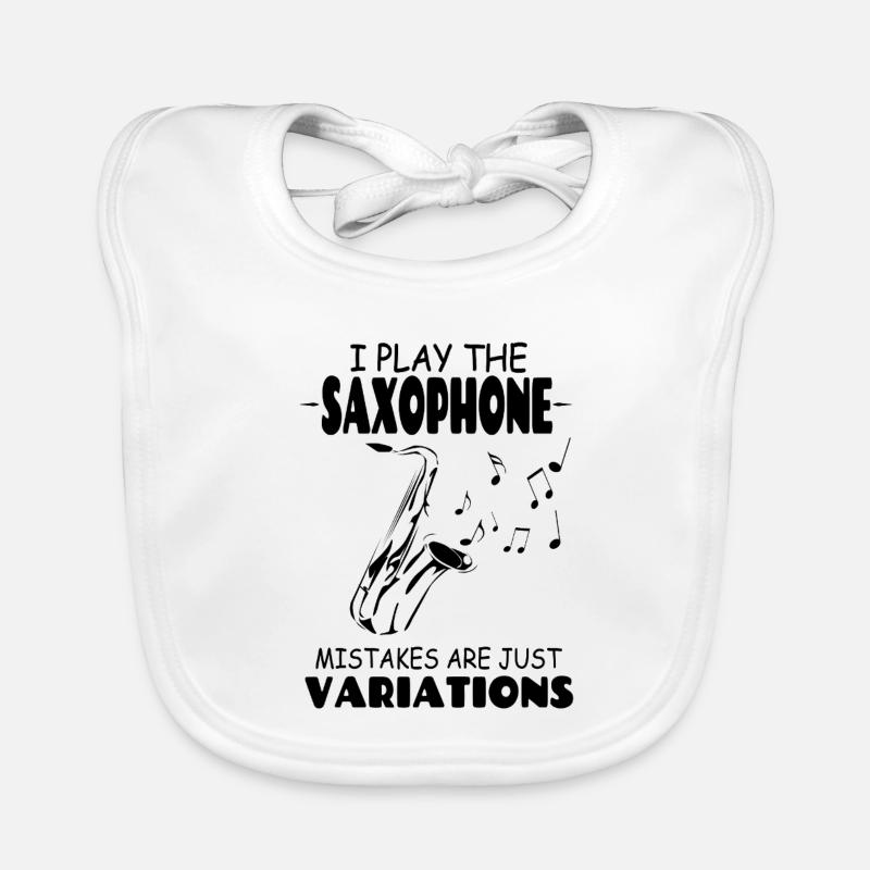 Ich spiele Die Saxophonfehler sind nur Variationen - Baby Bio-Lätzchen - Weiß