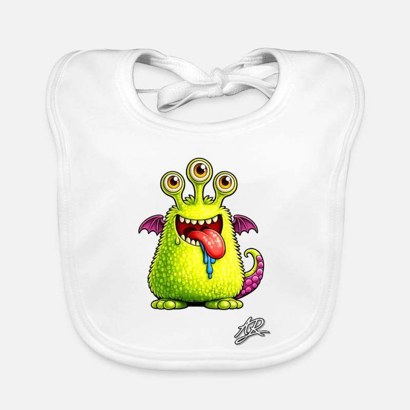 Monstre vert à trois yeux - Bavoir bio Bébé - blanc