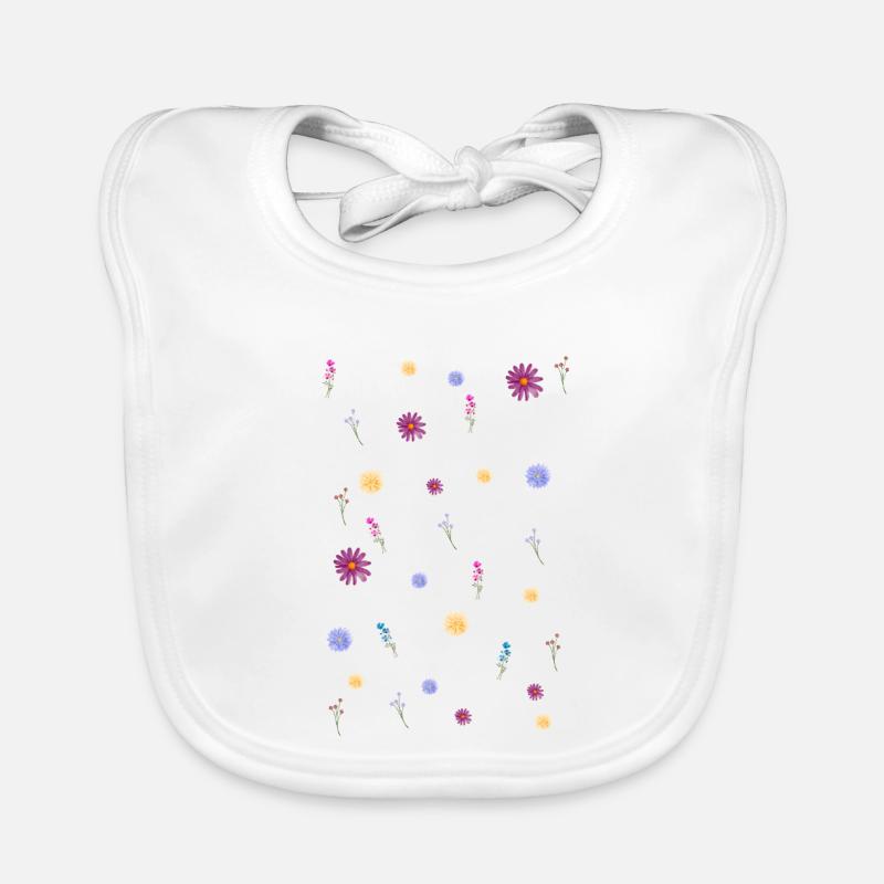 Dispersion de fleurs sur le noir - Bavoir bio Bébé - blanc