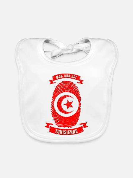 Mon ADN Tunisienne - Cadeau Tunisien, Tunisienne - Bavoir bio Bébé - blanc - Devant
