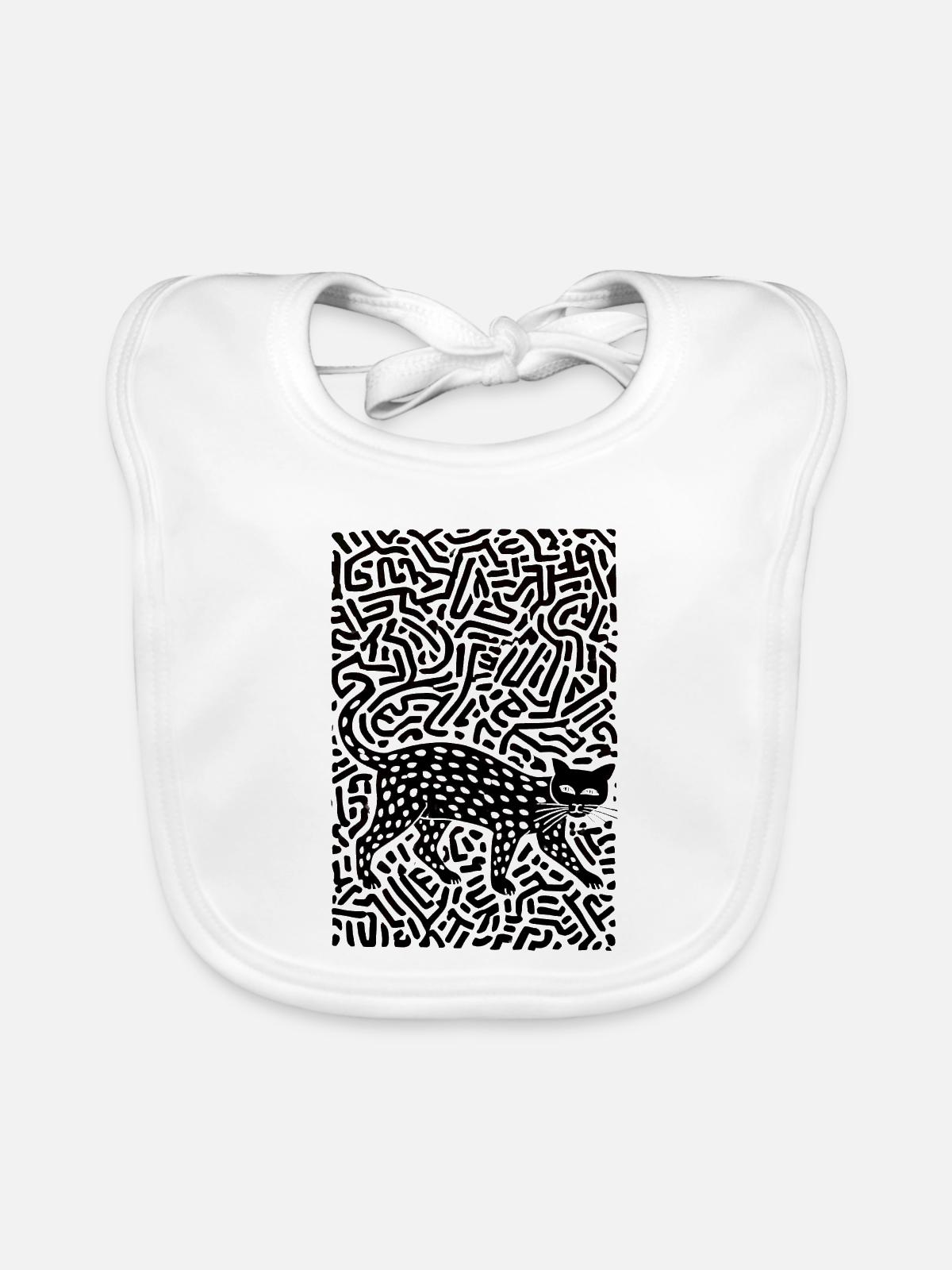 Psychedelische Schwarze Katze - Baby Bio-Lätzchen - Weiß - Vorne