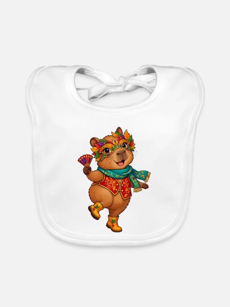 Maskenbär im Festlook - Baby Bio-Lätzchen - Weiß - Vorne