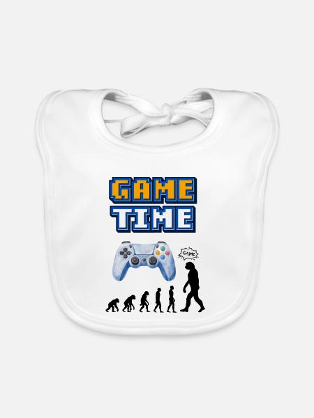 Game Time Retro Controller Entwicklung - Baby Bio-Lätzchen - Weiß - Vorne