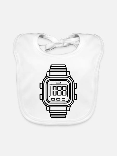 Digitale Armbanduhr - Baby Bio-Lätzchen - Weiß - Vorne
