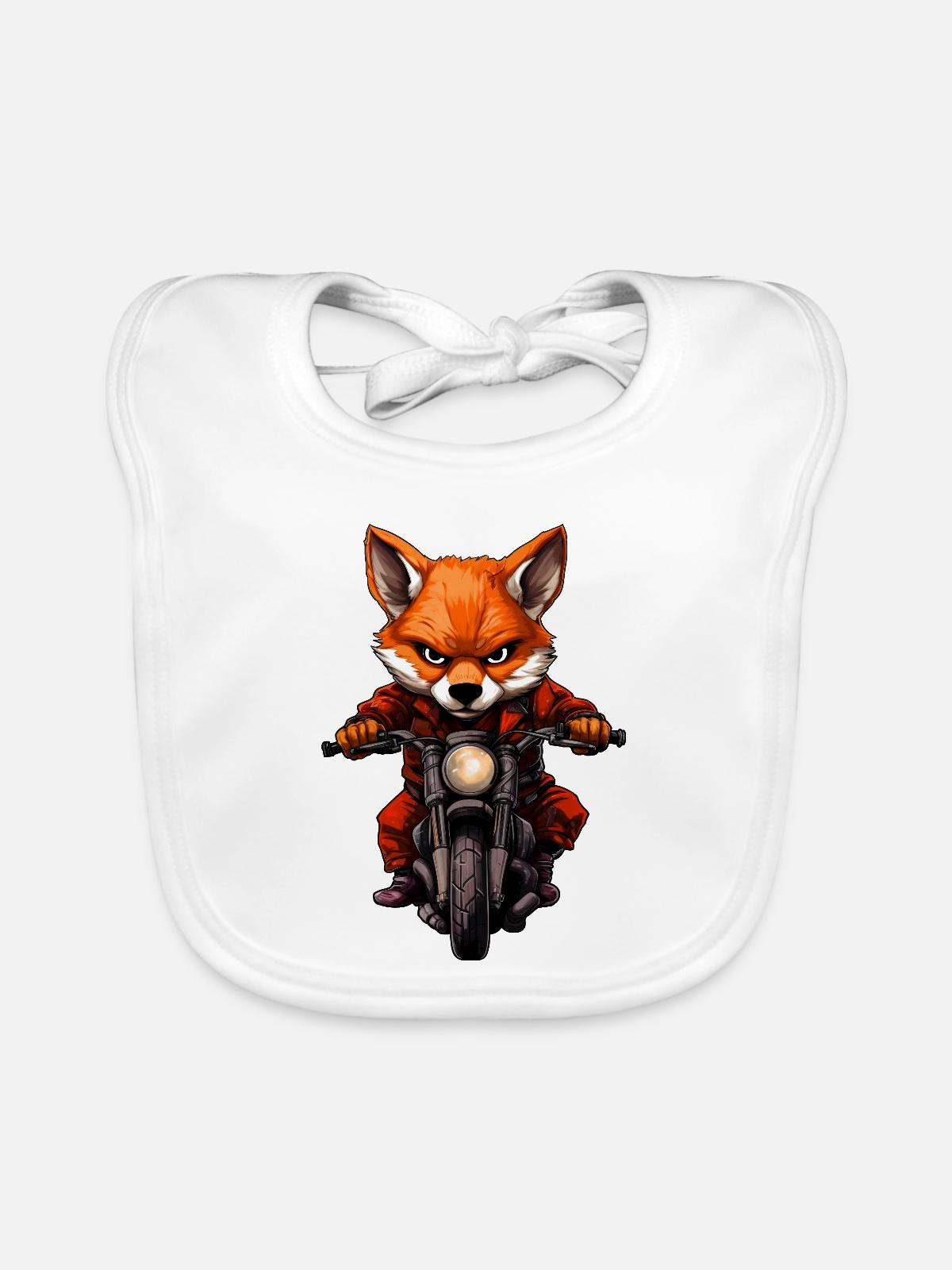 Motorrad Fuchs - Baby Bio-Lätzchen - Weiß - Vorne