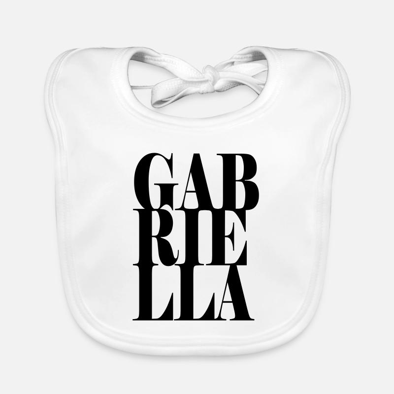 Gabriella Surname First name Modern font Word Art Organic Baby Bibs