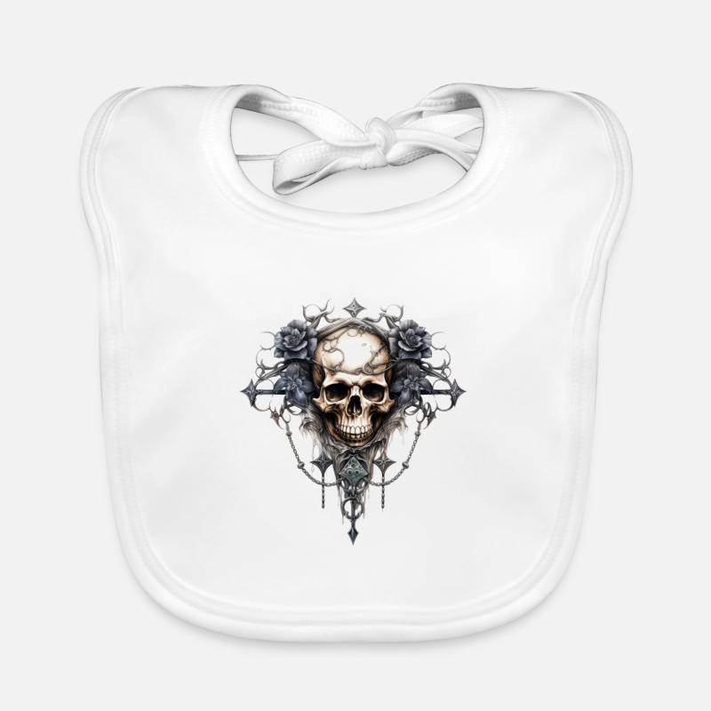 Gothic Kunstdruck mit Totenkopf und Rosen Baby Bio-Lätzchen