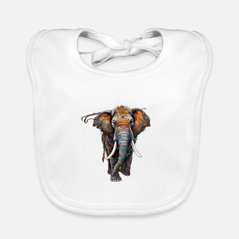 Colorful elephant in boho ethno style Organic Baby Bibs