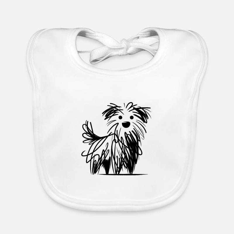 Playful Dog Sketch in Inks Doodle Lines Organic Baby Bibs