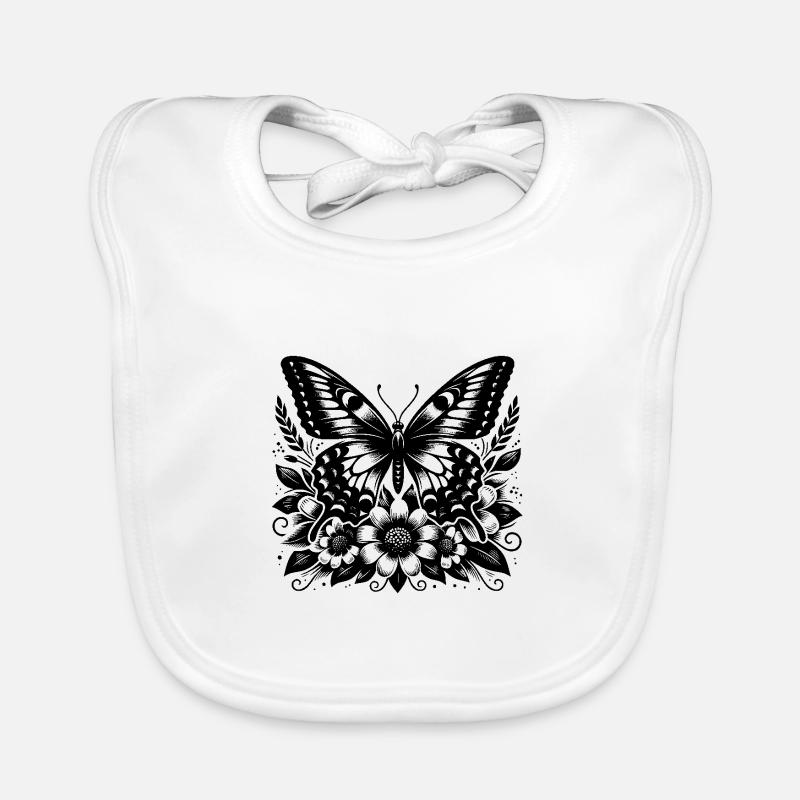 Design élégant de papillon de la nature avec des fleurs Bavoir bio Bébé