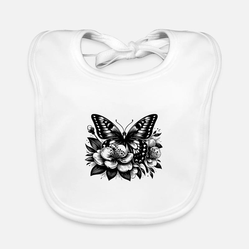 Papillon et fleurs comme œuvre d’art de tatouage Bavoir bio Bébé