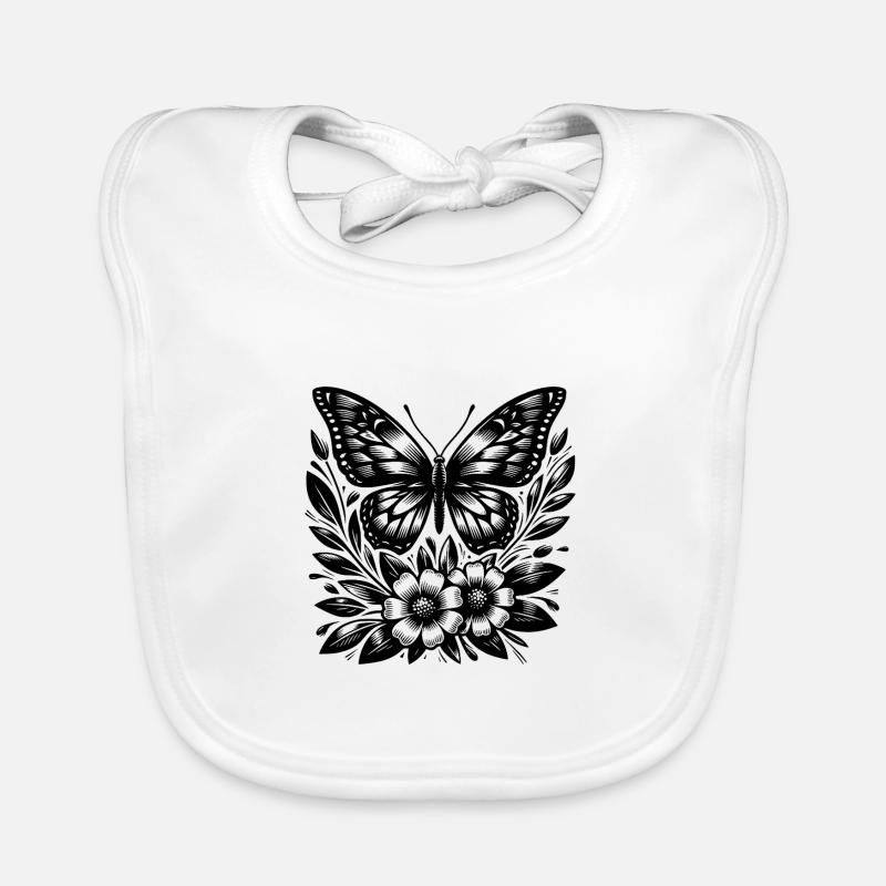 Papillon élégant avec des fleurs de tatouage Bavoir bio Bébé