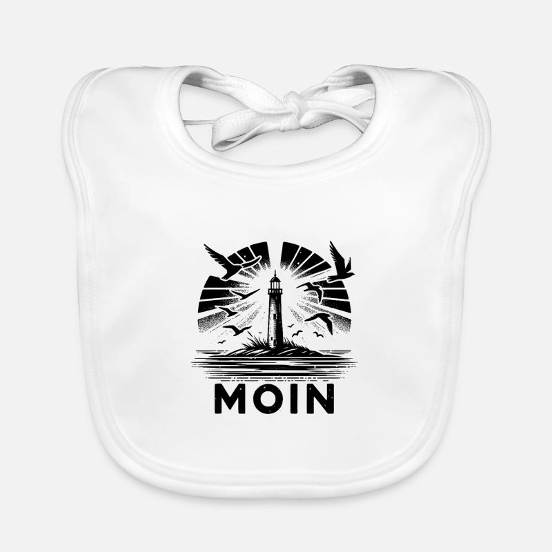 Lighthouse Moin Coastal Scene with Seagulls Organic Baby Bibs
