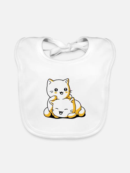 Cat Kittens kawaii - Organic Baby Bibs - white - Front