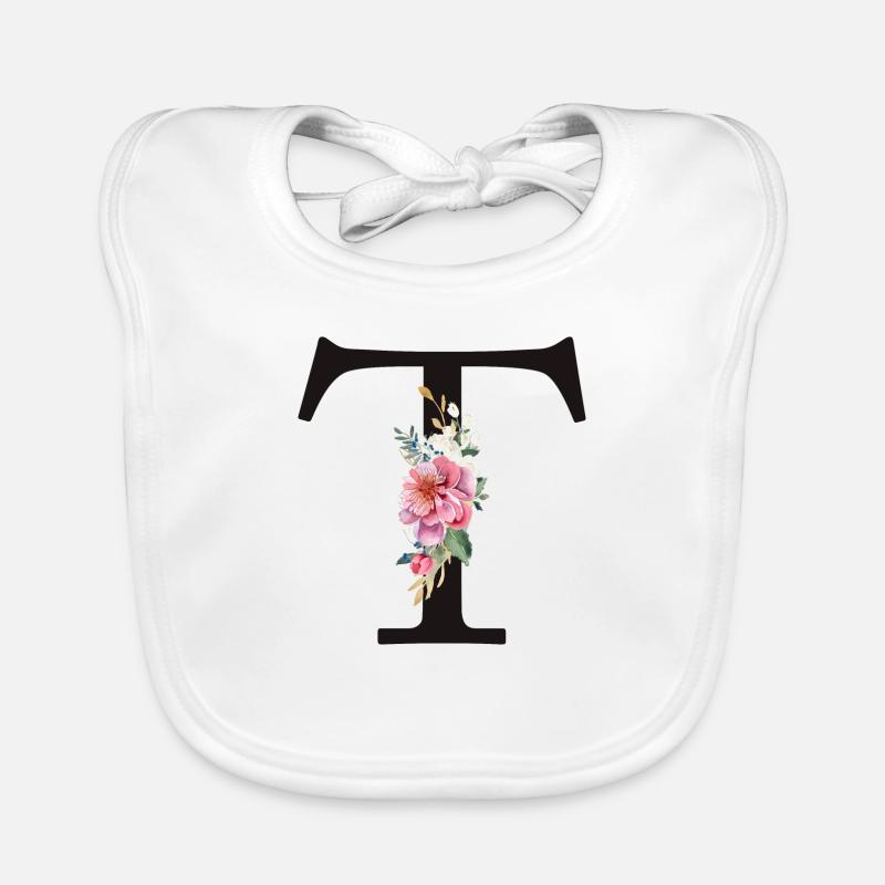 Customizable Monogram T Floral Pink White Organic Baby Bibs