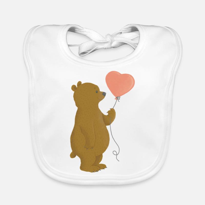 Fröhlicher Bär mit rosa Herz-Luftballon - Baby Bio-Lätzchen - Weiß