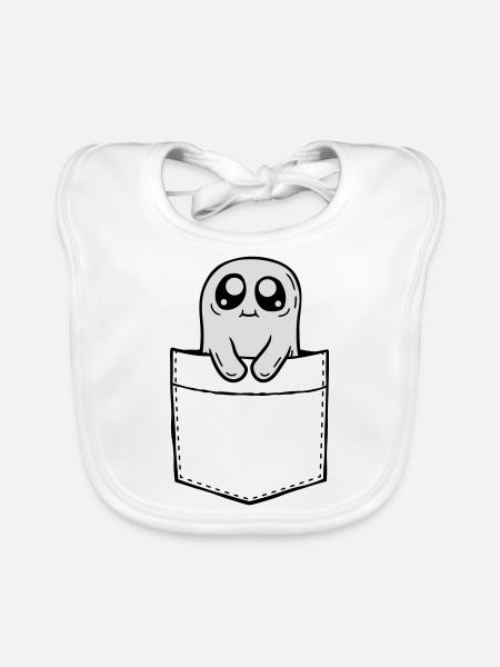 Chest pocket ghost take comic - Organic Baby Bibs - white - Front