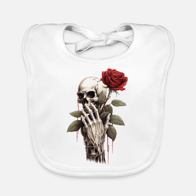 Tête de main de rose squelette - Bavoir bio Bébé - blanc
