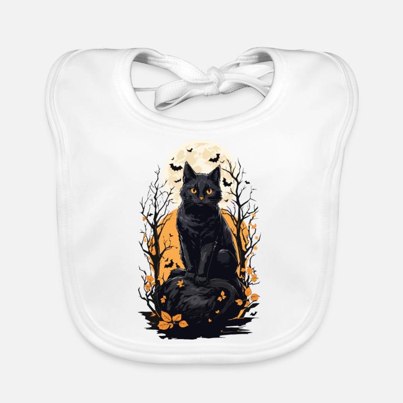 Conception esthétique de la pleine lune de chat d’Halloween Bavoir bio Bébé
