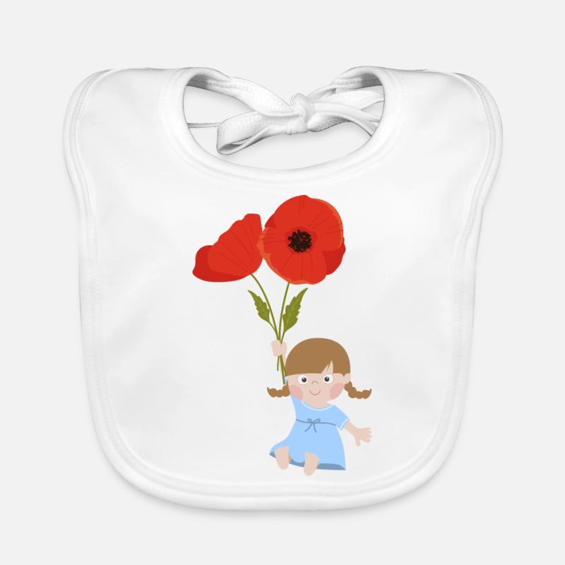 Kleines Mädchen mit Mohnblumen - Baby Bio-Lätzchen - Weiß