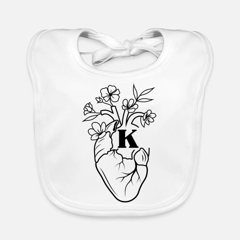 Buchstabe k Herz schwarze florale Anatomie Baby Bio-Lätzchen