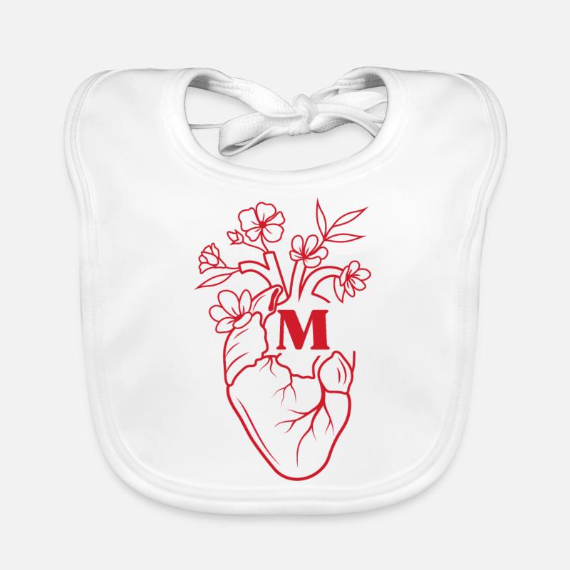 Buchstabe m Herz rot Blumen Anatomie Baby Bio-Lätzchen