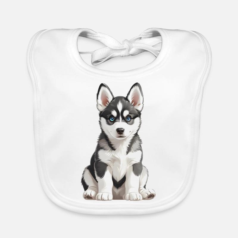 Illustration eines jungen dunkelgrauen Husky-Welpen Baby Bio-Lätzchen