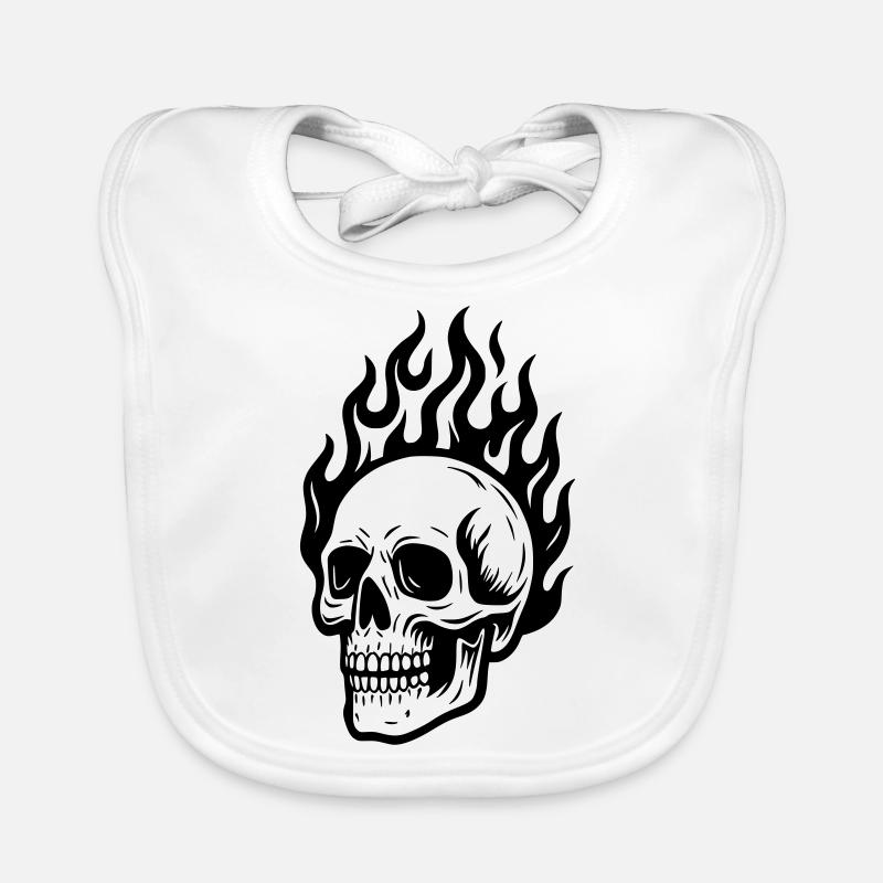 Skull ... on fire! - Organic Baby Bibs - white