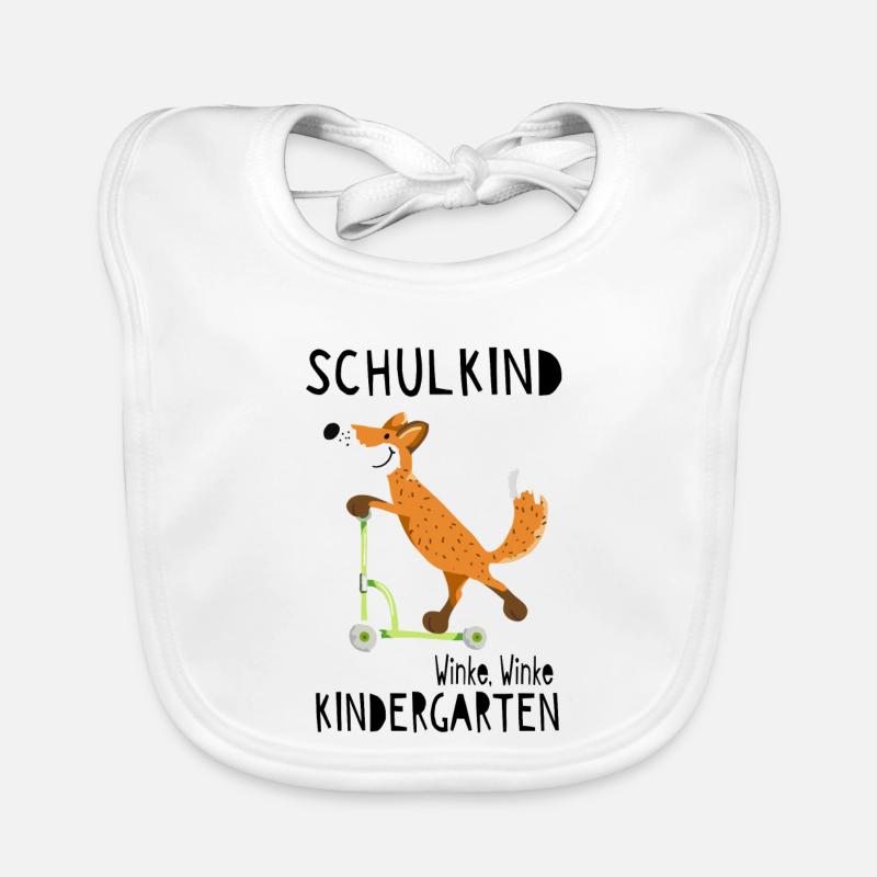 Schulkind und winke Kindergarten - Einschulung - Baby Bio-Lätzchen - Weiß