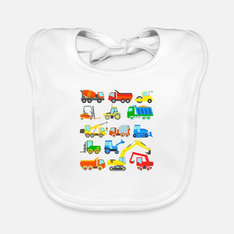 Construction sites Vehicles Excavators Organic Baby Bibs