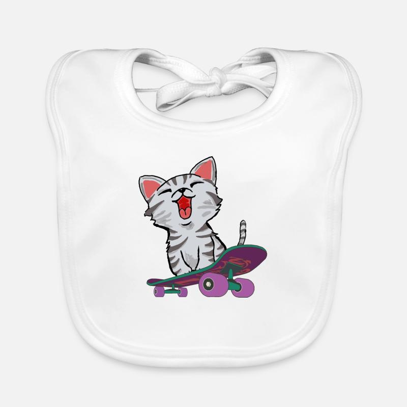 CHAT SUR SKATEBORD Bavoir bio Bébé