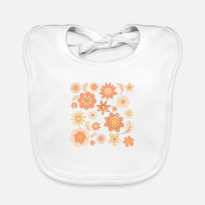 Mignon motif de fleurs rétro - Bavoir bio Bébé - blanc