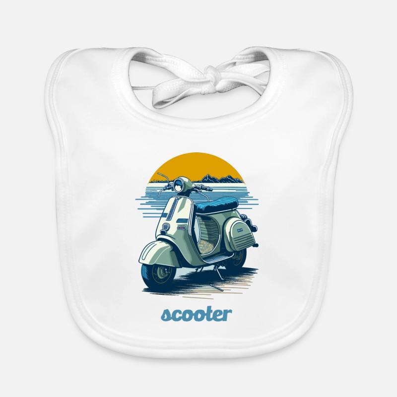 Vintage Scooter mit Bergkulisse - Baby Bio-Lätzchen - Weiß