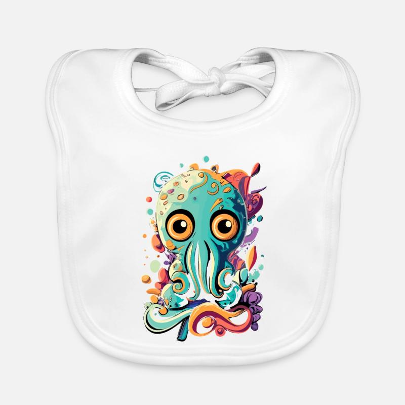 Octopus Squid - Bébé calmar Poulpe - Bavoir bio Bébé - blanc